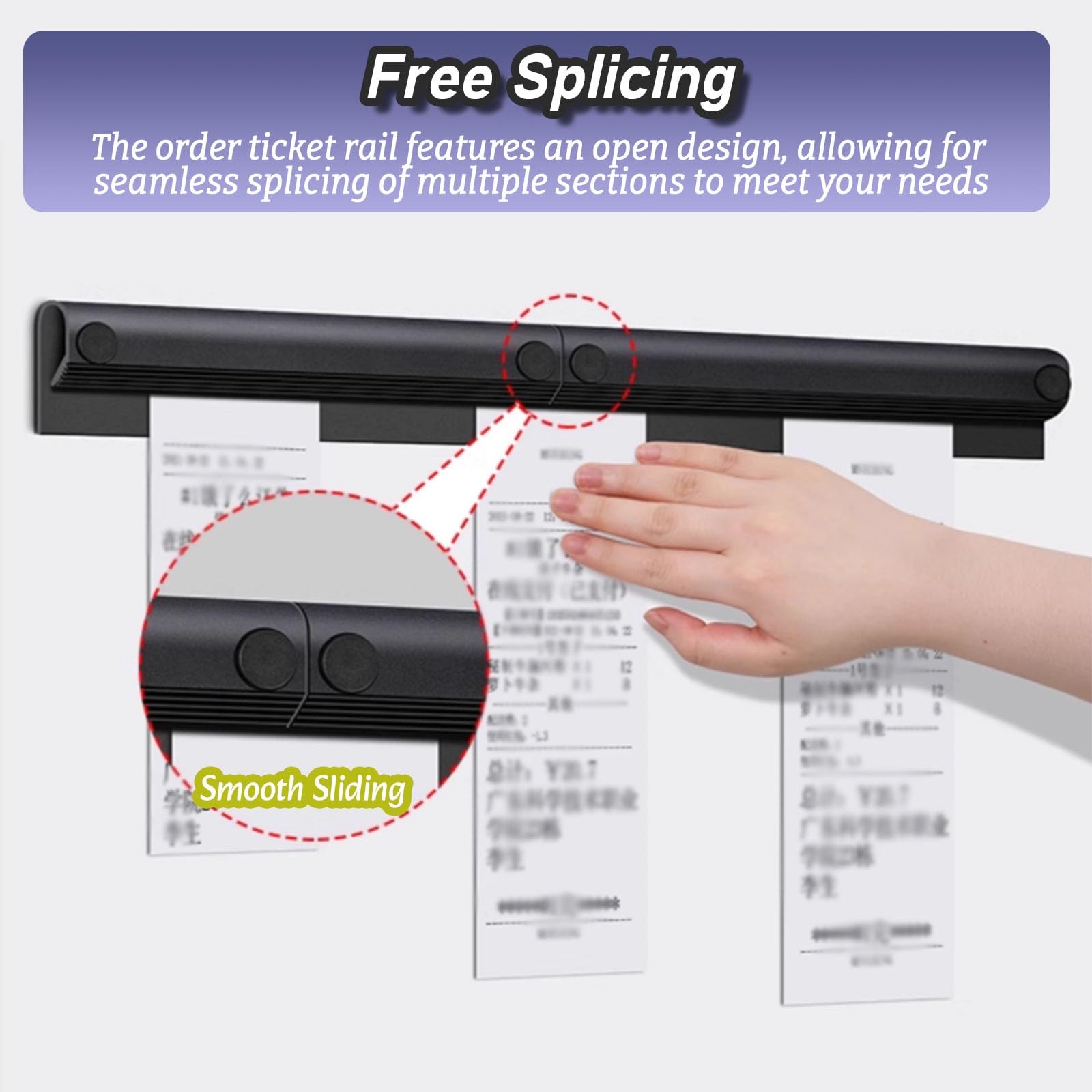 HAIXHX comandas para Restaurante Soporte para Tickets de Restaurante sin Taladro, Estante Deslizante de Aluminio Negro, Riel Organizador de Recibos, Empalme DIY Gratuito(3PACK,L 80cm/31 1/2inch)