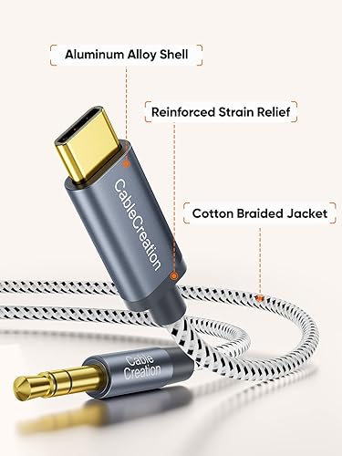 Miniatura 6 de CableCreation Cable USB C a conector auxiliar de audio de 0.138 in (4 pies), cable estéreo de auriculares tipo C a 0.138 in compatible con iPhone 16