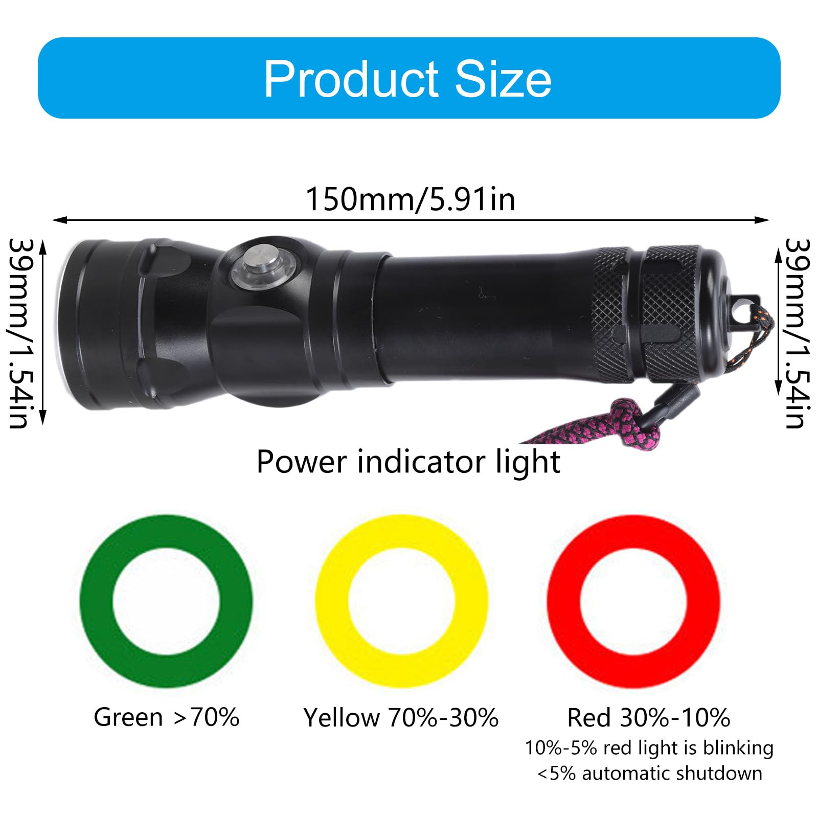 Torcia elettrica subacquea a LED con struttura in metallo e luce da pesca adatta per immersioni in mare e pesca