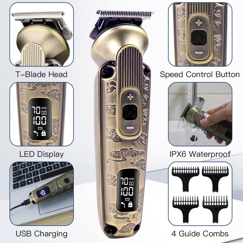Hatteker HT-6188 Gold Hair Trimmer highlighting features