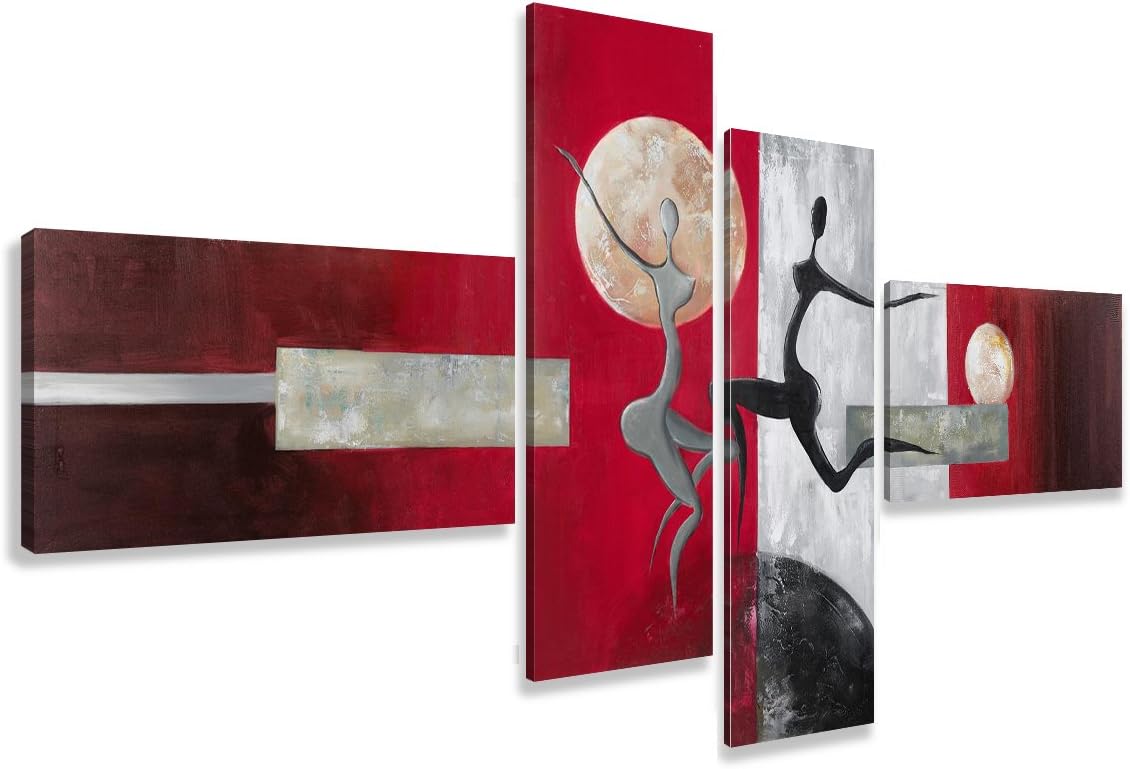 Picture 6810 – art on canvas hand painted length 77" height 31", four-part XXL Pictures completely framed on large frame. Art print Images realised as wall picture on real wooden framework. A canvas picture is much less expensive than an oil painting poster or placard