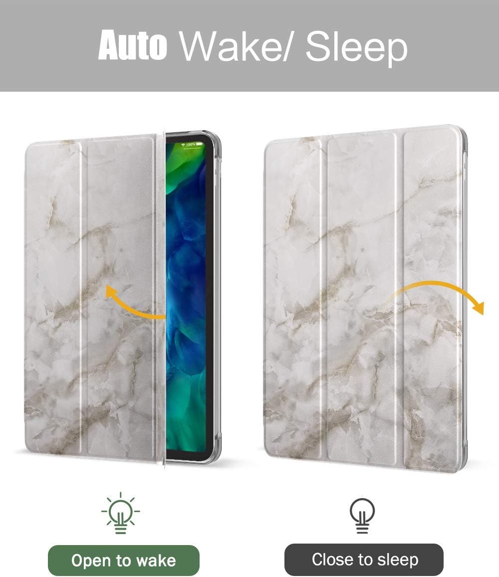 MoKo Case Fit iPad Pro 11 Inch 2020 (2nd Gen) 2018 (1st Gen), [Support Apple Pencil 2nd Charging] Slim Lightweight Translucent Shell Protective Smart Cover Fit iPad Pro 11, Auto Wake/Sleep,Gray Marble