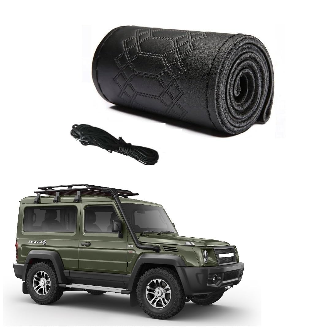 Car Steering Wheel Cover with Needle Thread Leather Sleeve Anti-Slip Breathable Full Black Color Suitable for Force Gurkha-image-33