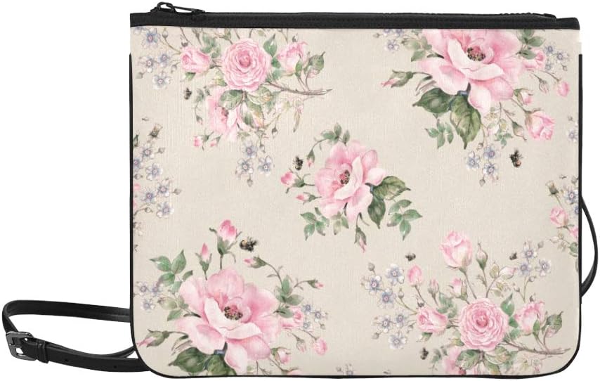 Blooming English Rose Watercolor Pattern Custom High-grade Nylon Slim Clutch Bag Cross-body Bag Shoulder Bag