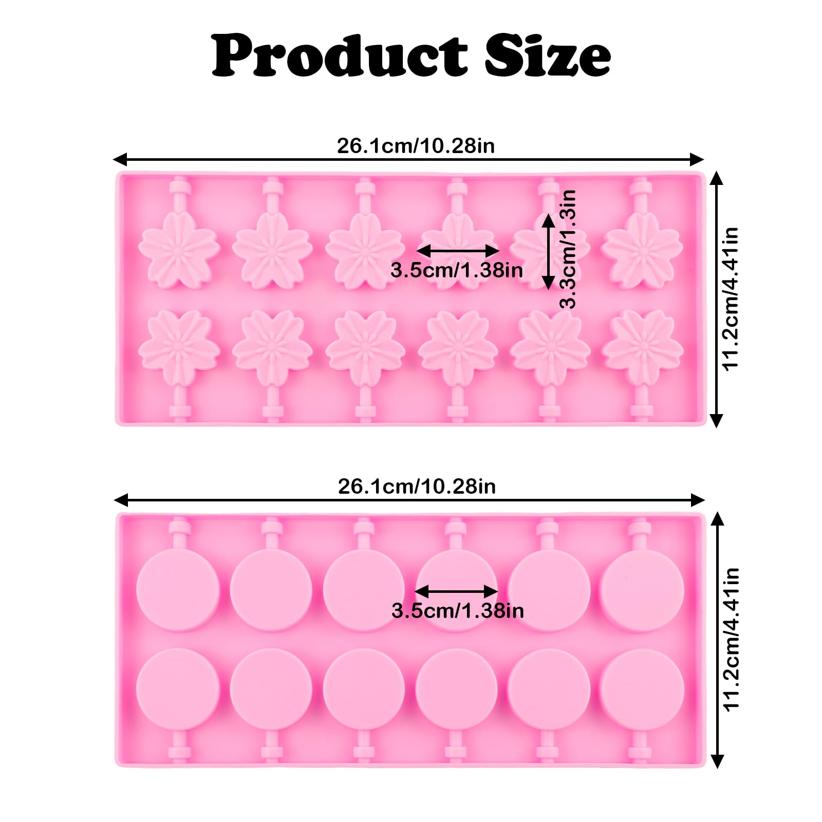 4 Pack Silicone Lollipop Molds, Chocolate Hard Candy Mold Baking Tool 8 and 12 Holes Set, Flower Mold with 100PCS Lollypop Sticks, Gold Ties, Treat Bags - Image 2