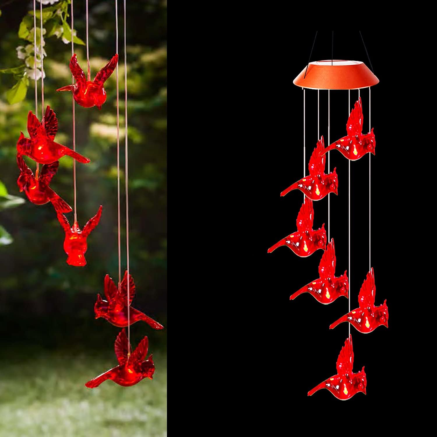Topadorn Cardinal Solar Mobile Waterproof Wind Chimes Automatic Light Solar Powered Color Changing Wind Chimes Fade and Weather Resistant for Outdoor Garden Patio Yard Home Décor