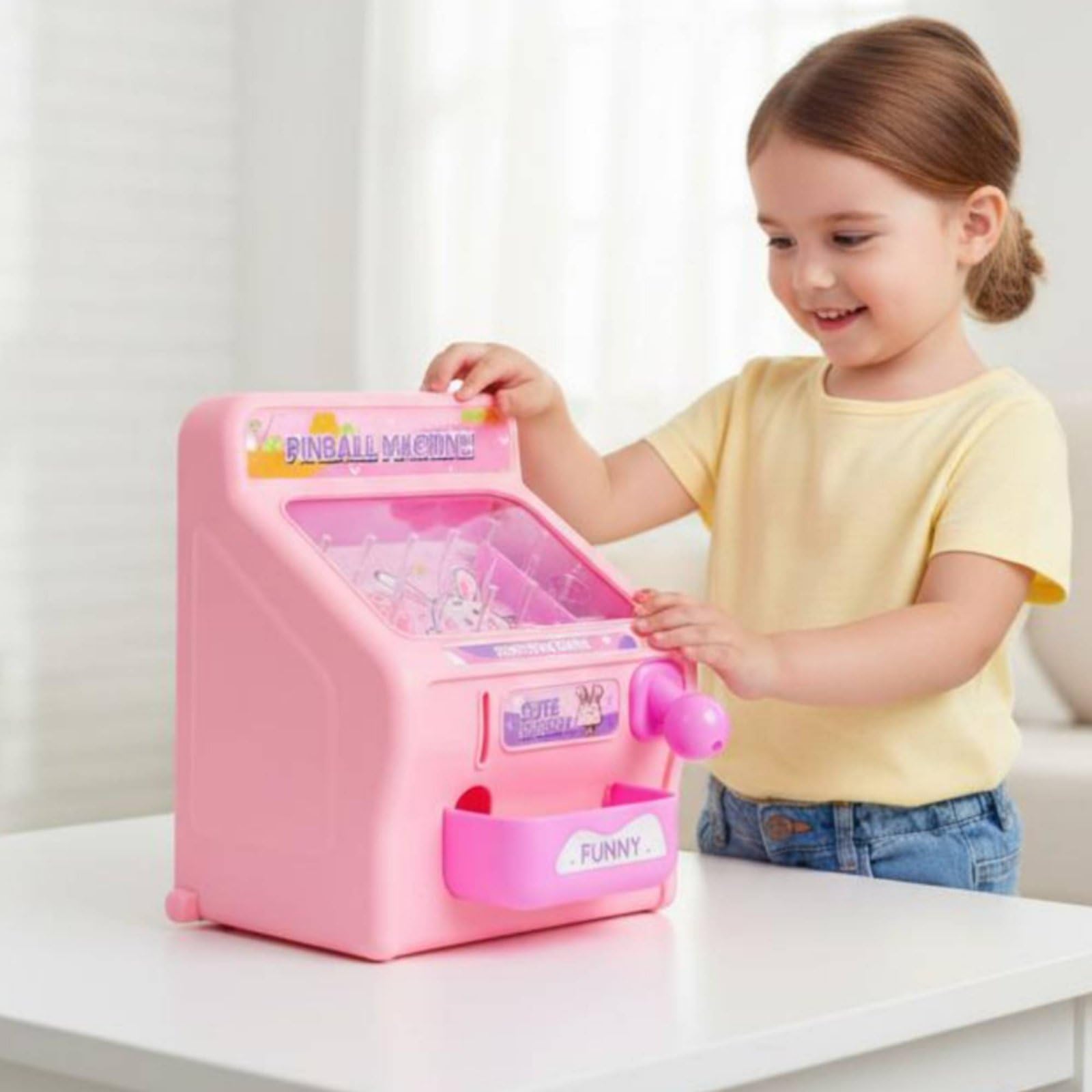 Milageto Juego de para Niños Máquina Pinball Juego de de con Resorte Mini Arcade con Luces LED y Sonidos Plástico Desarrolla Coordinación y Motricidad Fina, Rosa Conejo