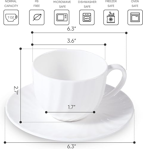 Miniatura 2 de Juego de 2 tazas de capuchino de porcelana fina con patrón en espiral de 7 onzas, cerámica ligera, tazas de café artístico con platillos, para
