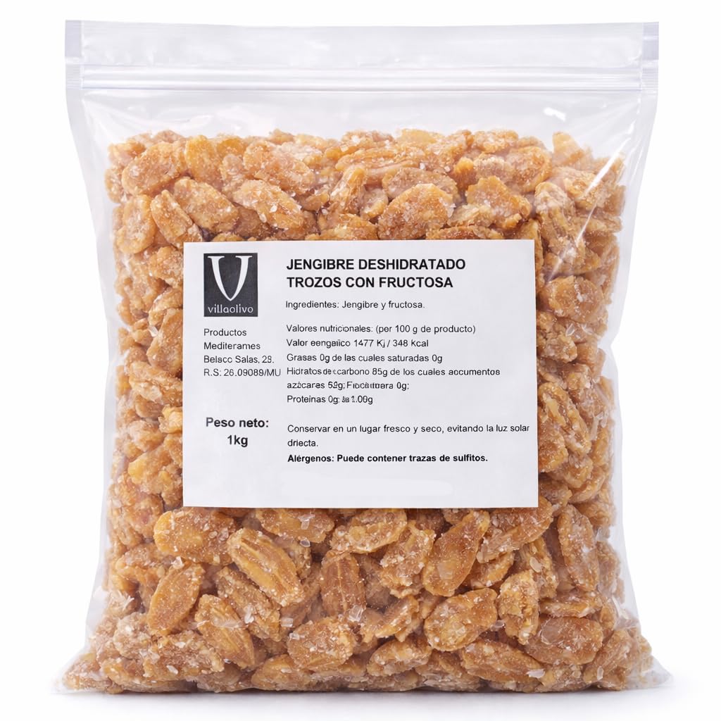 Villaolivo - Jengibre deshidratado trozos con fructosa (Bolsa 1 kg)