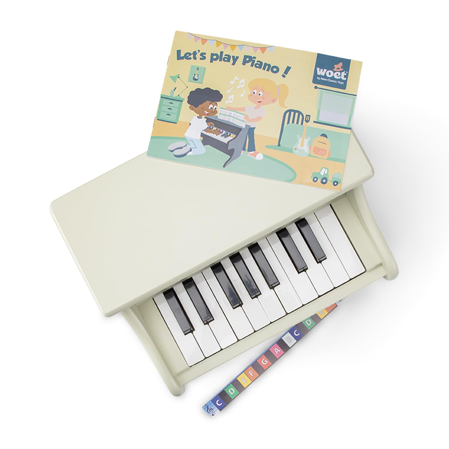 Woet Drewniany fortepian dla dzieci - edukacyjny instrument muzyczny z 18 klawiszami - Muzyczna zabawka do przebudzenia - z książeczką z piosenkami - od 3 lat - Prezent dla dziewcząt i chłopców