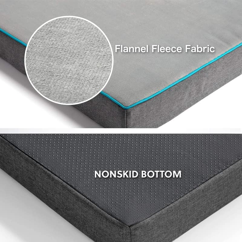 Bedsure Memory Foam Extra Large Plus Dog Bed - Orthopedic Waterproof Dog Bed for Crate with Removable Washable Cover and Nonskid Bottom - Plush Flannel Fleece Top Pet Bed, Grey