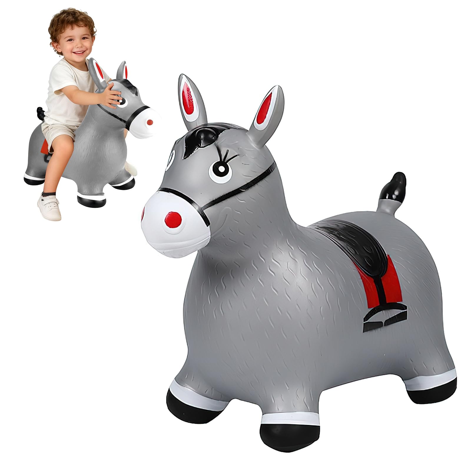 Bouncy Animal, Bouncy Horse, Bouncy Toy Children Indoor/Outdoor, Gift for Kids, Birthday Gifts, Festive Gifts (Silver Grey Horse)