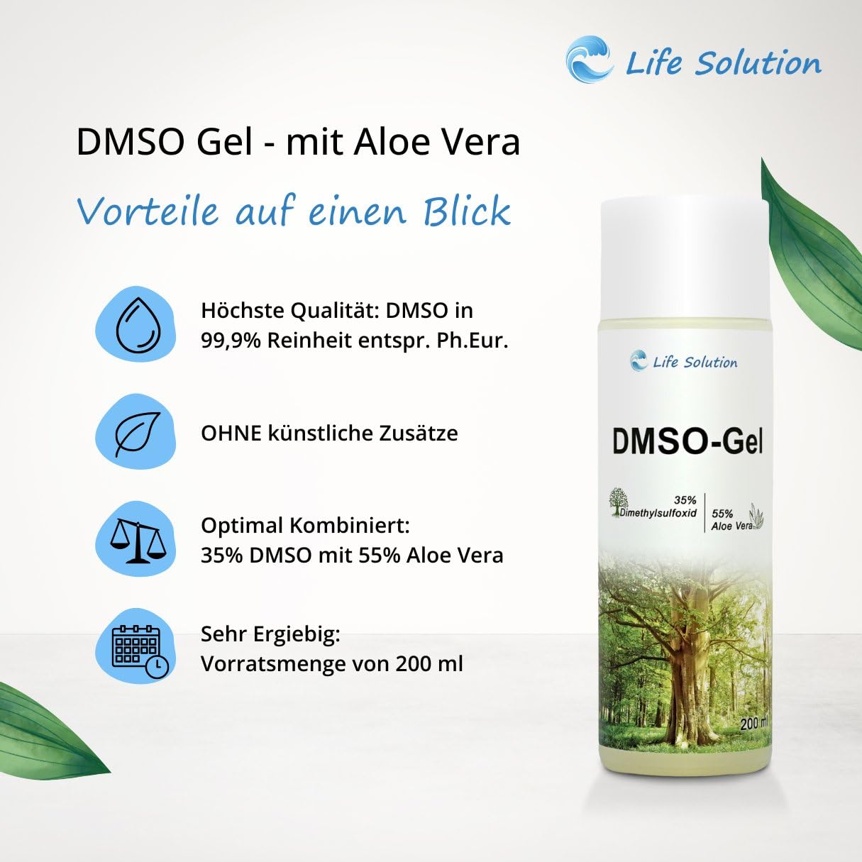 DMSO Gel - mit Aloe Vera - 200 ml - Dimethylsulfoxid in 99,9% pharmazeutischer Reinheit