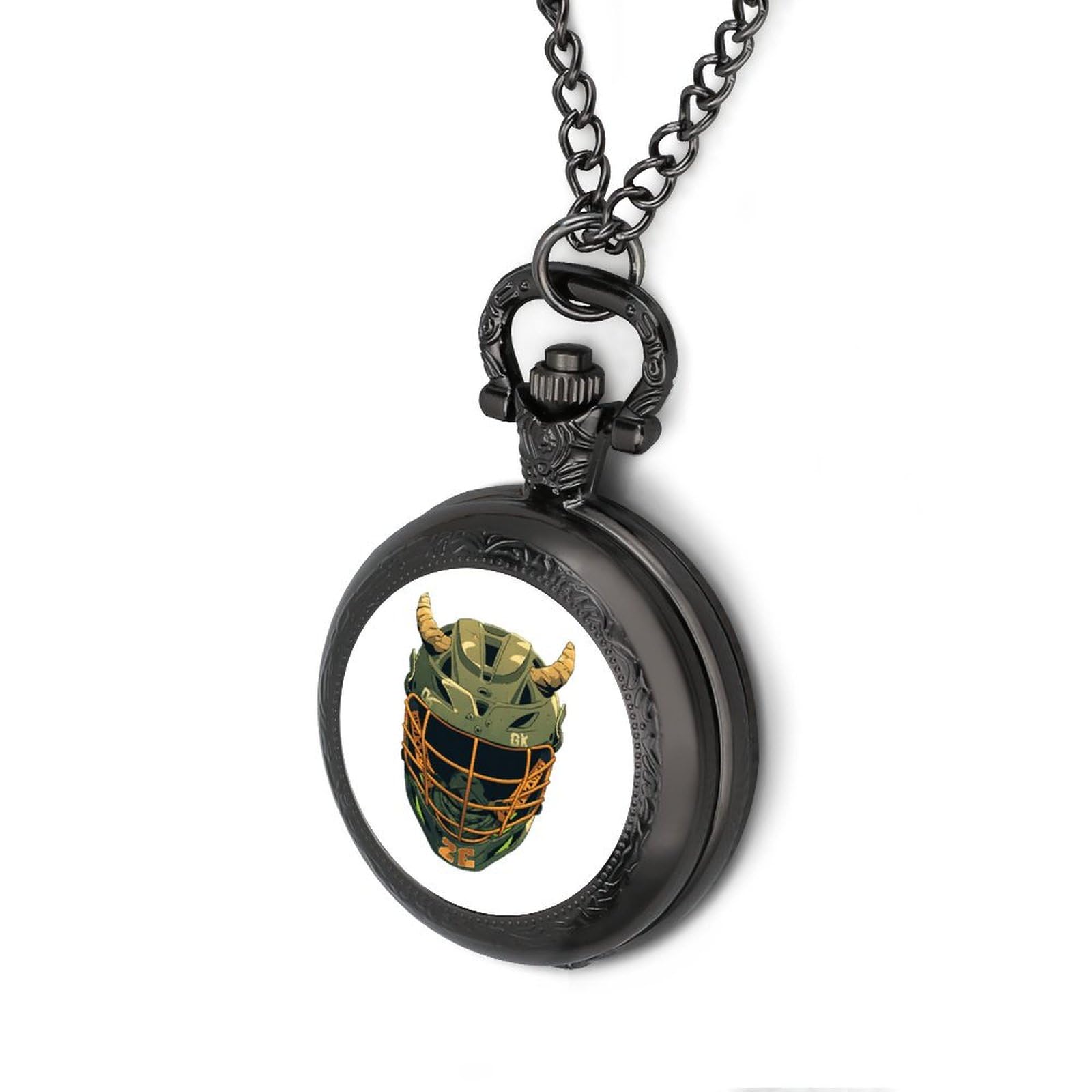 Lacrosse Helmet Vintage Pocket Watch with Chain Numerals Scale Christmas Graduation Birthday Gifts Valentine's Day Black-Style