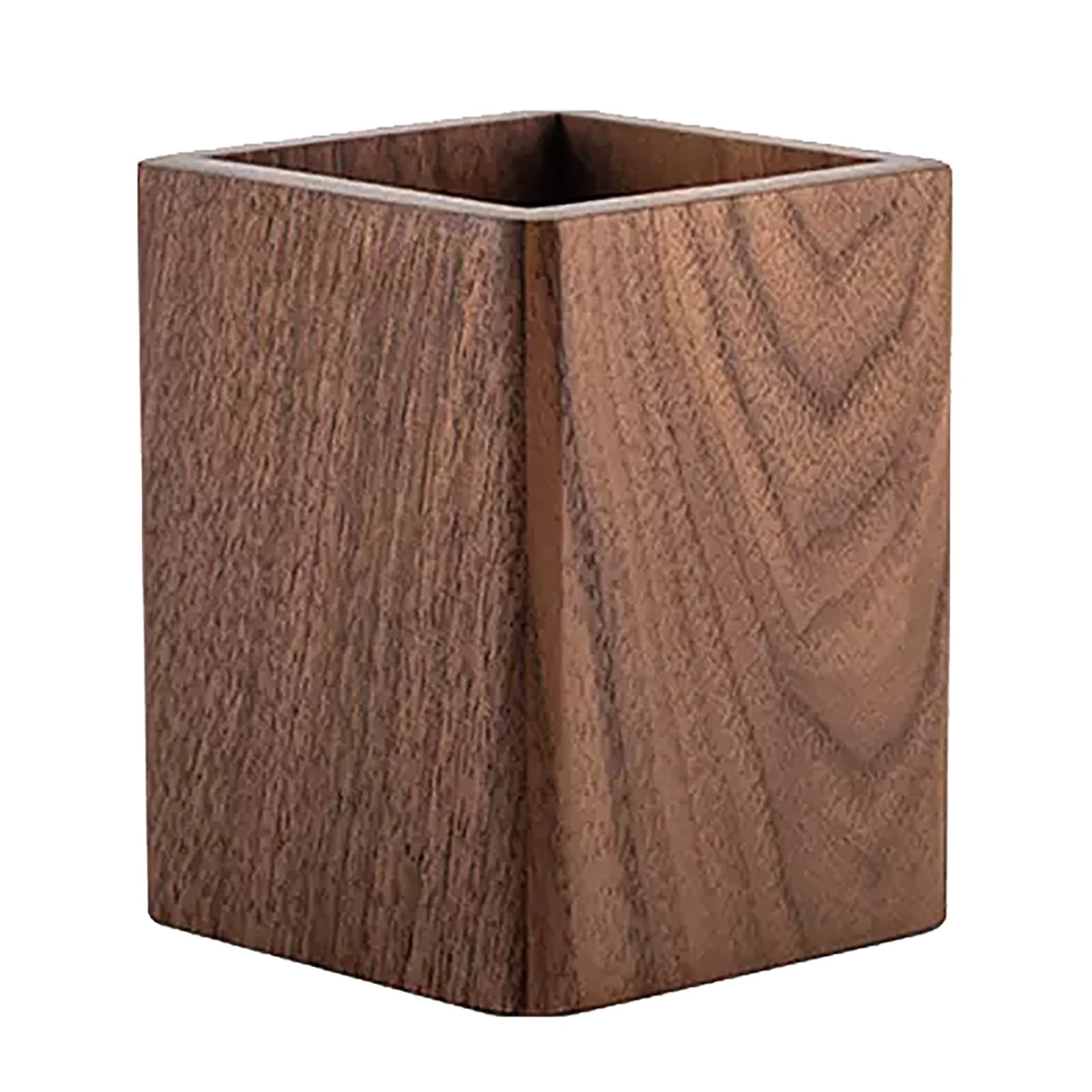 DUMRALBQE Wooden Pencil Pot Solid Wood Pen Holder Organizer Office Desktop Square Student for Home Office(Brown)