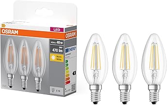 Osram Lampadine LED Candela, 4W Equivalenti 40W, Attacco E14, Luce Calda 2700K, Confezione da 3