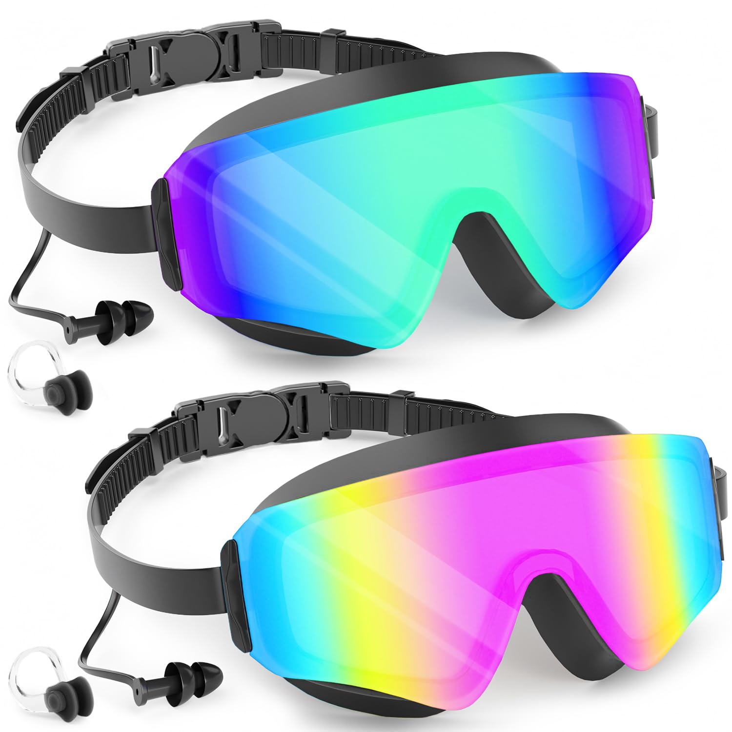 COOLOO 2 Pack Kids Swimming Goggles, Frameless Wide View Kids Goggles, Anti-fog & Anti-UV Goggles kids 4-16 for Girl Boys Youth