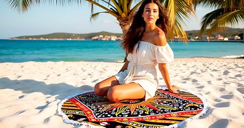 Miniatura 31 de Tapiz redondo de mandala indio para playa, mantel de algodón hippy bohemio, gitano, toalla de playa, tapete de yoga redondo