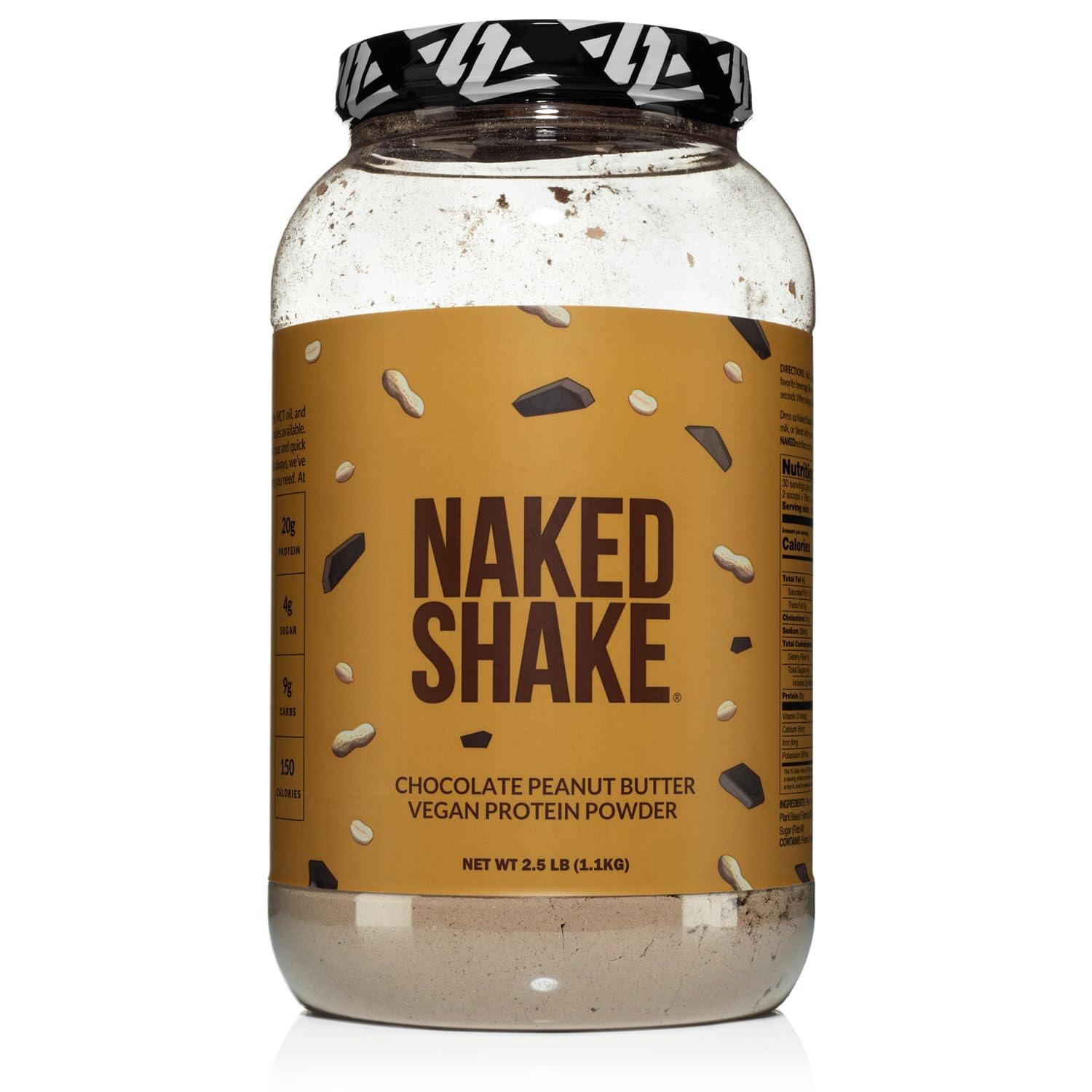 NAKEDShake - Chocolate Peanut Butter Protein Powder - Vegan Protein Powder from US & Canadian Farms with MCT Oil, Gluten-Free, Soy-Free, No GMOs or Artificial Sweeteners - 30 Servings