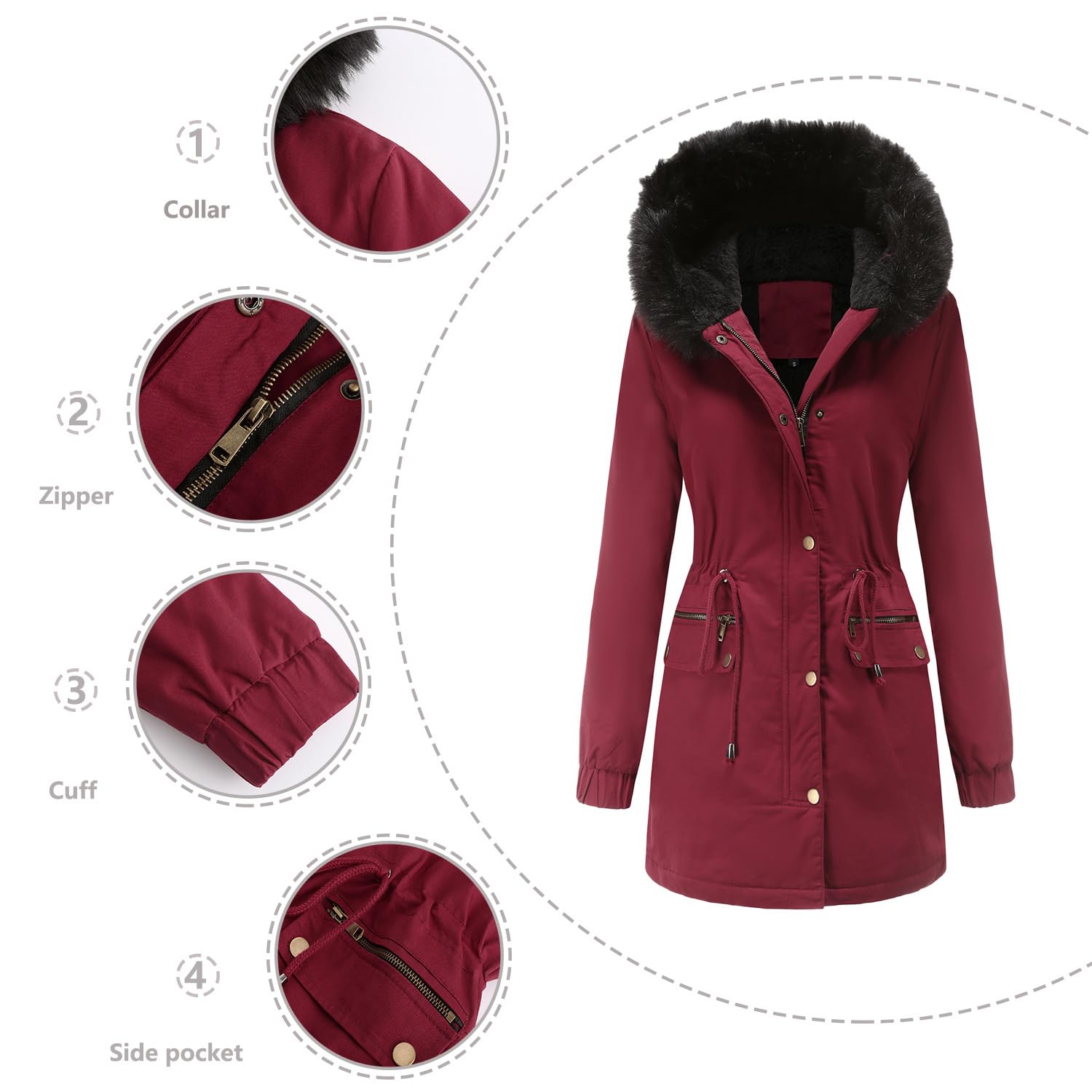 Générique Femmes épaississement chaud manteau d'hiver capuche en duvet Pike fausse fourrure extérieur manteau long veste manteau