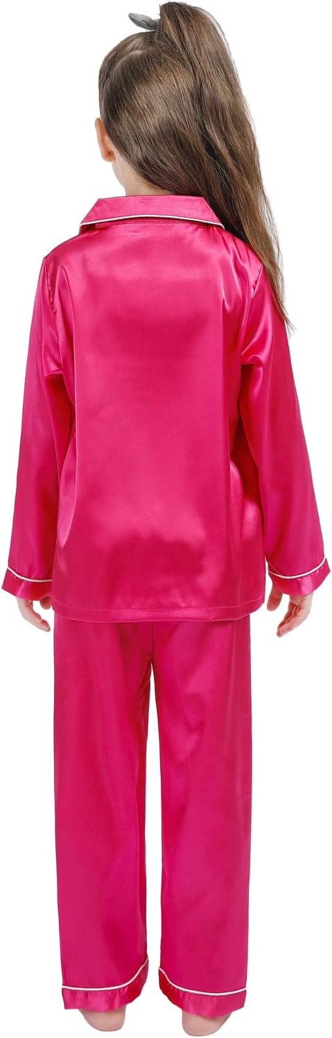 Kid Silky Satin Pajamas Set for Girls Boys pj Set Sleepwear Button-up Lounge Sets Nightwear - Image 7
