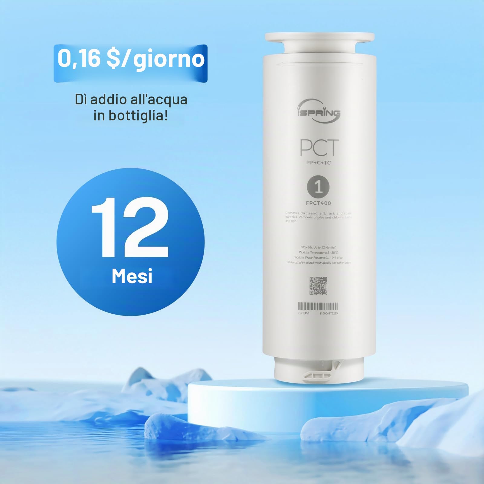 iSpring FPCT400 Filtro Composito in PP e Carbonio per RO400EU, Sedimenti Efficaci, Cloro, Rimozione degli Odori, Durata 6-12 mesi