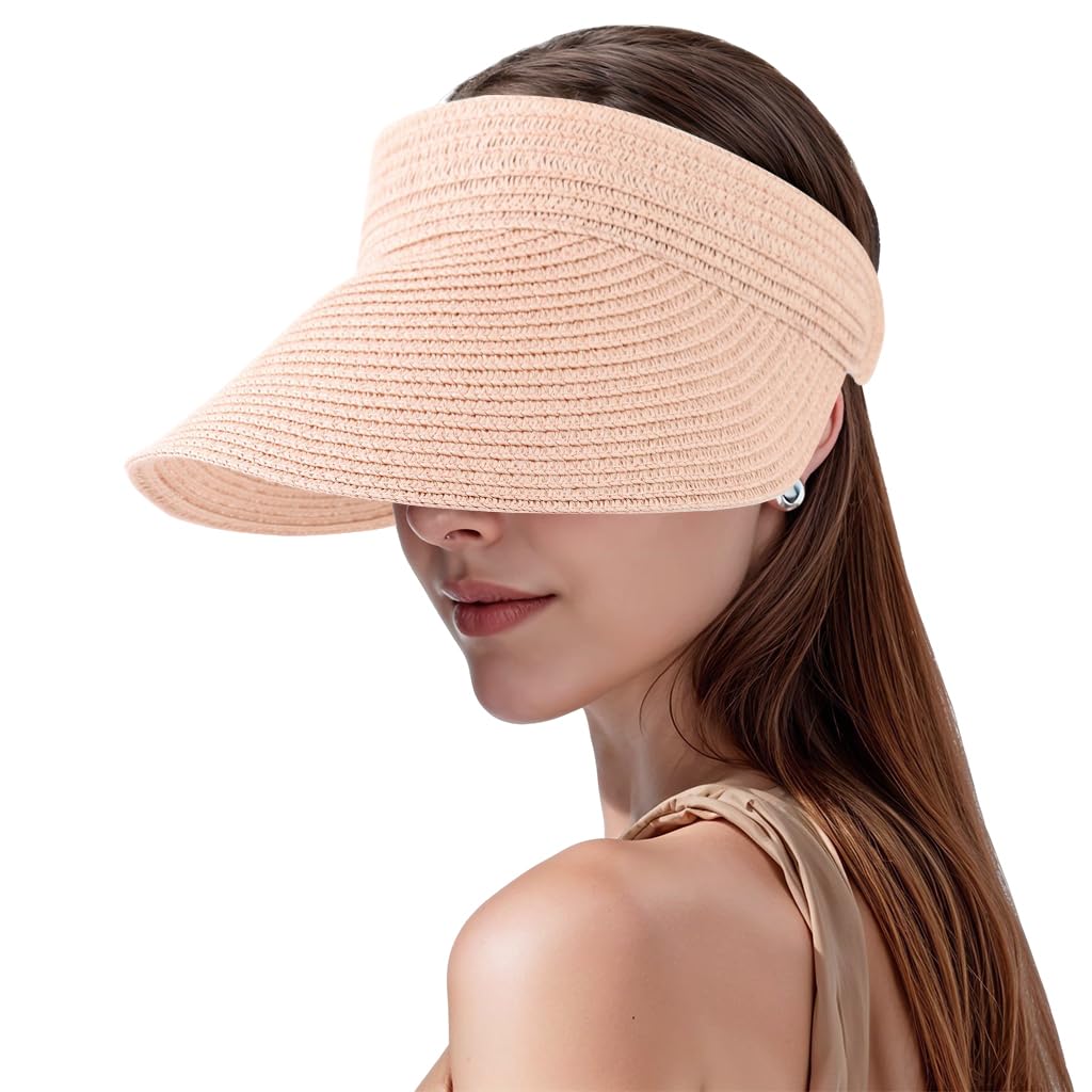 Straw Hat Sun Hats for Women,Wide Brim Beach Hat for Women UV Protection Cap Summer Packable Travel Sun Visor Hat - UPF 50+