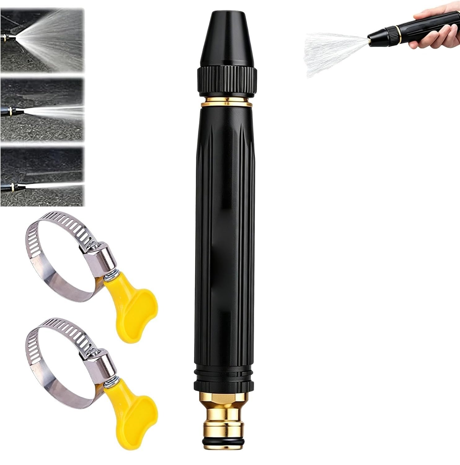 Heavy Duty Adjustable Water Nozzle Jet Sweeper, High Pressure Garden Hose Sprayer, Car Wash Water Gun with Booster Nozzle & 3 Spray Modes for Watering Plants, Car Washing (C)