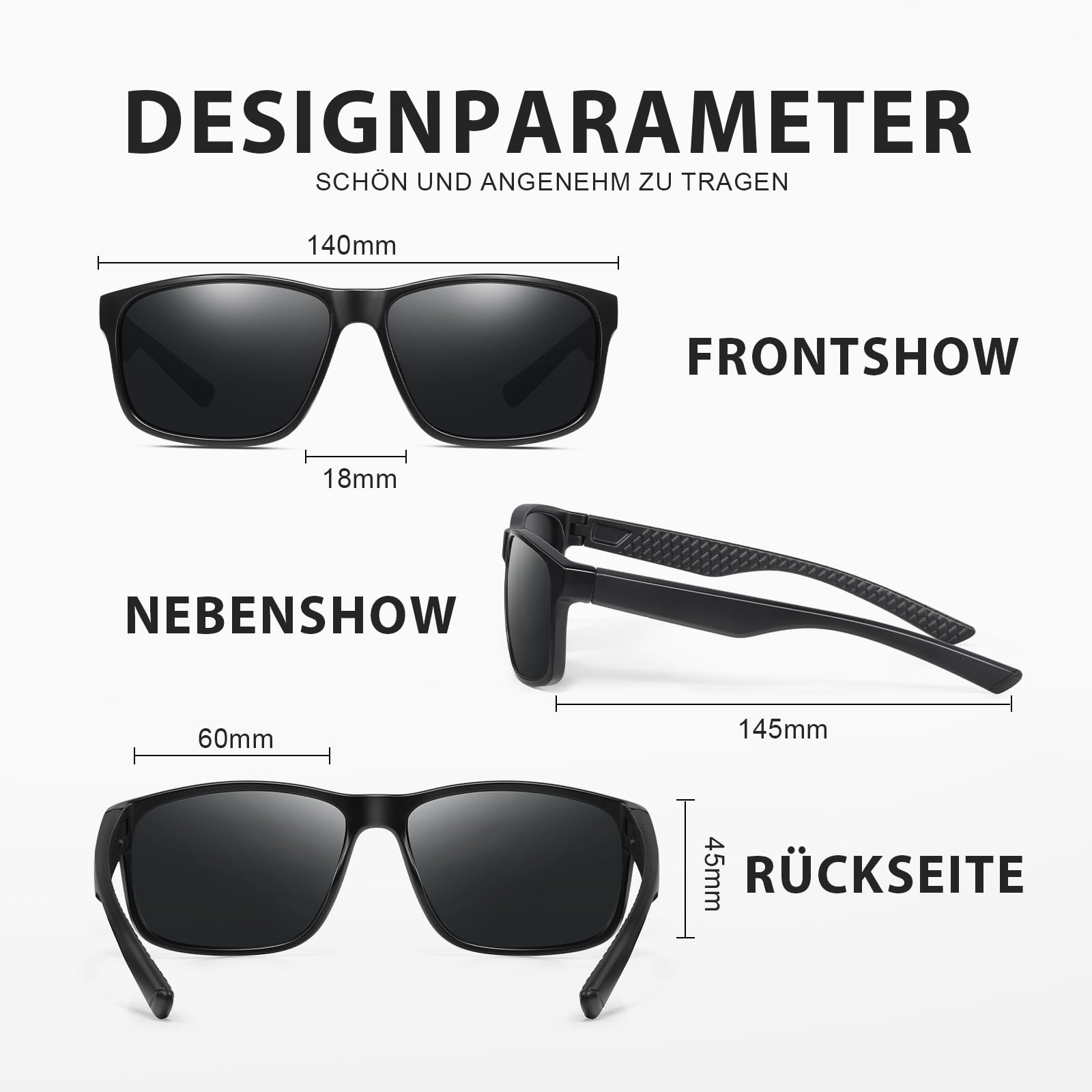 Sonnenbrille Herren Polarisiert Damen UV400 Schutz Sport Sunglasses Men Women Unisex Ultraleichte Rechteckig Rahmen Schwarz Retro Polarisierte Sonnenbrillen für Angeln, Fishing, Fahren, Ski
