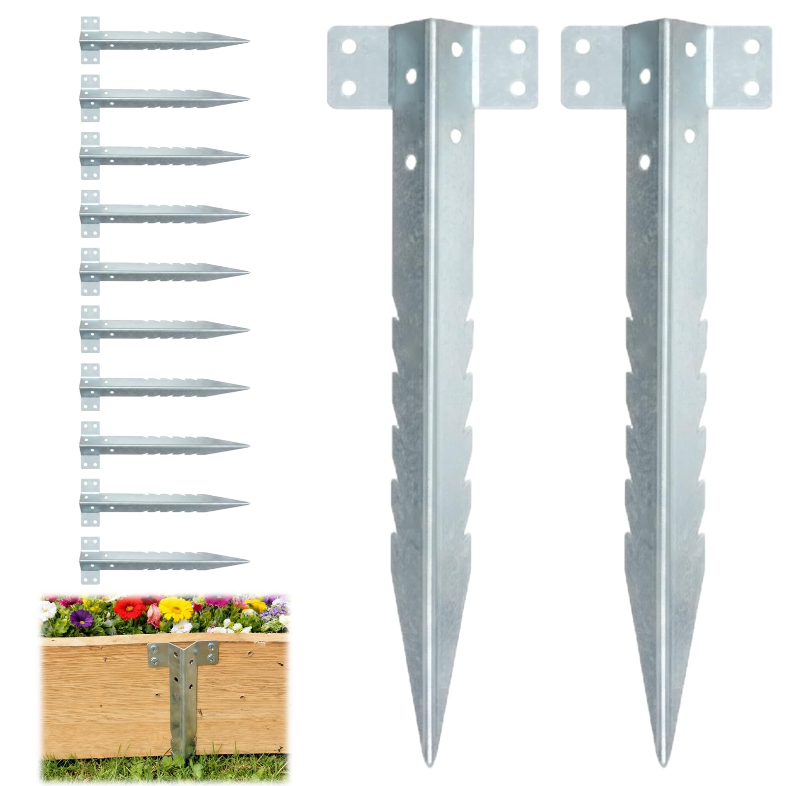 12 Pack Railway Sleeper Brackets,Galvanised Steel Driveway Metal Heavy Duty Edging Fixings,Timber Sleeper Stakes for Garden Edging,Jagged Railway Garden Edging Fixings for Wood,Raised Bed