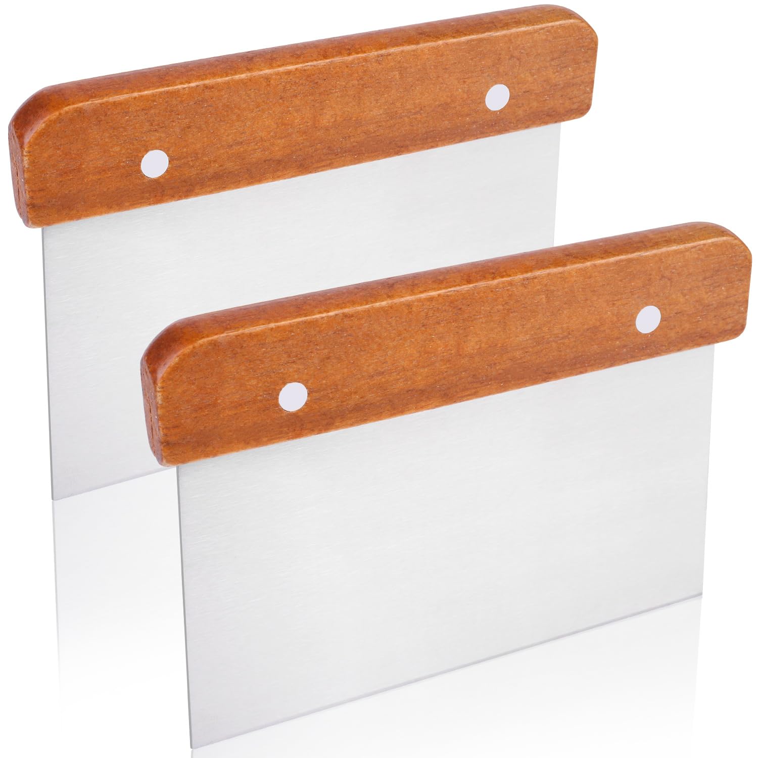 OLULU 2-Pack Dough Scrapers - Stainless Steel Bench Cutters With Measuring Scale & Protective Covers, 6 Inch