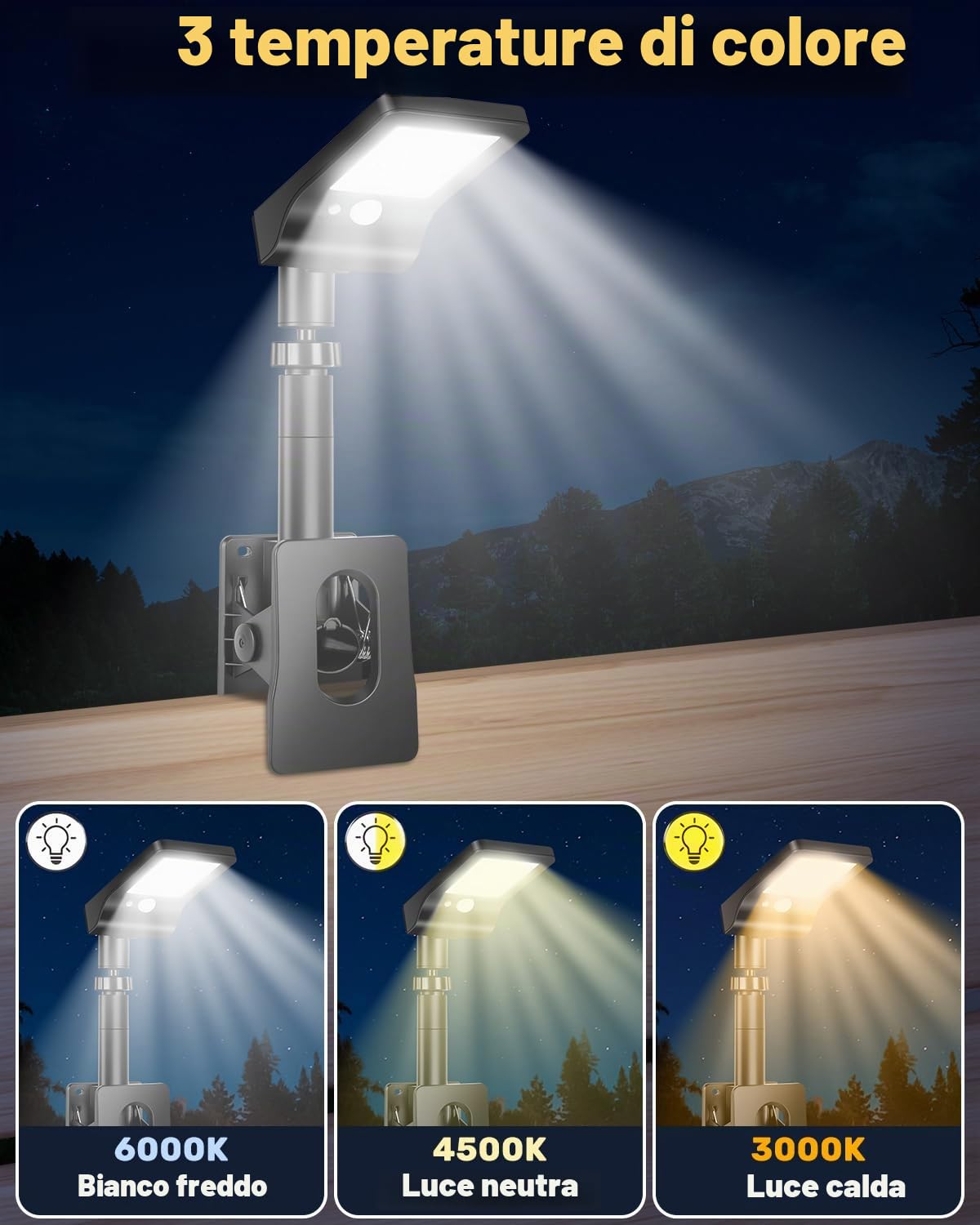 2 lampade solari esterno, con sensore di movimento, 60 LED e 3 temperature di colore, telecomando, impermeabile, luci da esterno giardino faro led per recinzioni