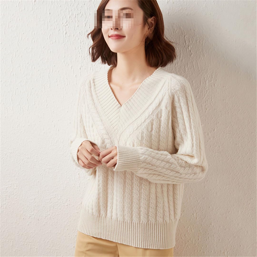 Vogrtcc Maglione da donna in lana a maniche lunghe con scollo a V