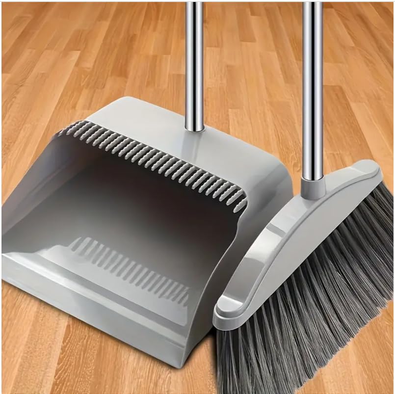 Cleaning Broom with Dustpan Set, Heavy-Duty & Efficient, Ergonomic Handle, Dustpan with Rubber Lip for Easy Sweep-Up, Ideal for Home & Office Use, Compact Design, Easy to Store & Clean
