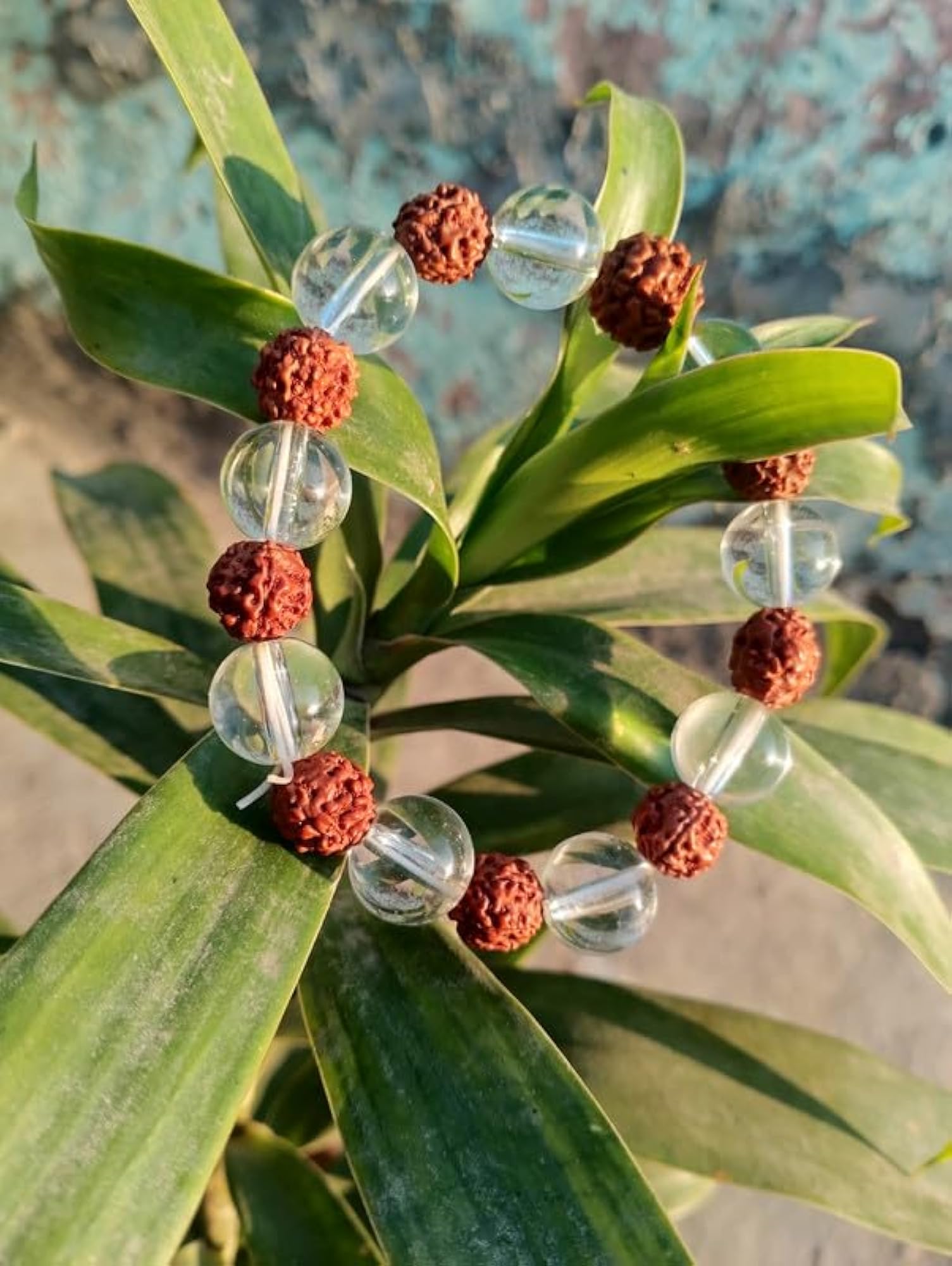 Clear Crystal Rudraksha Bracelet, Premium Healing Gift