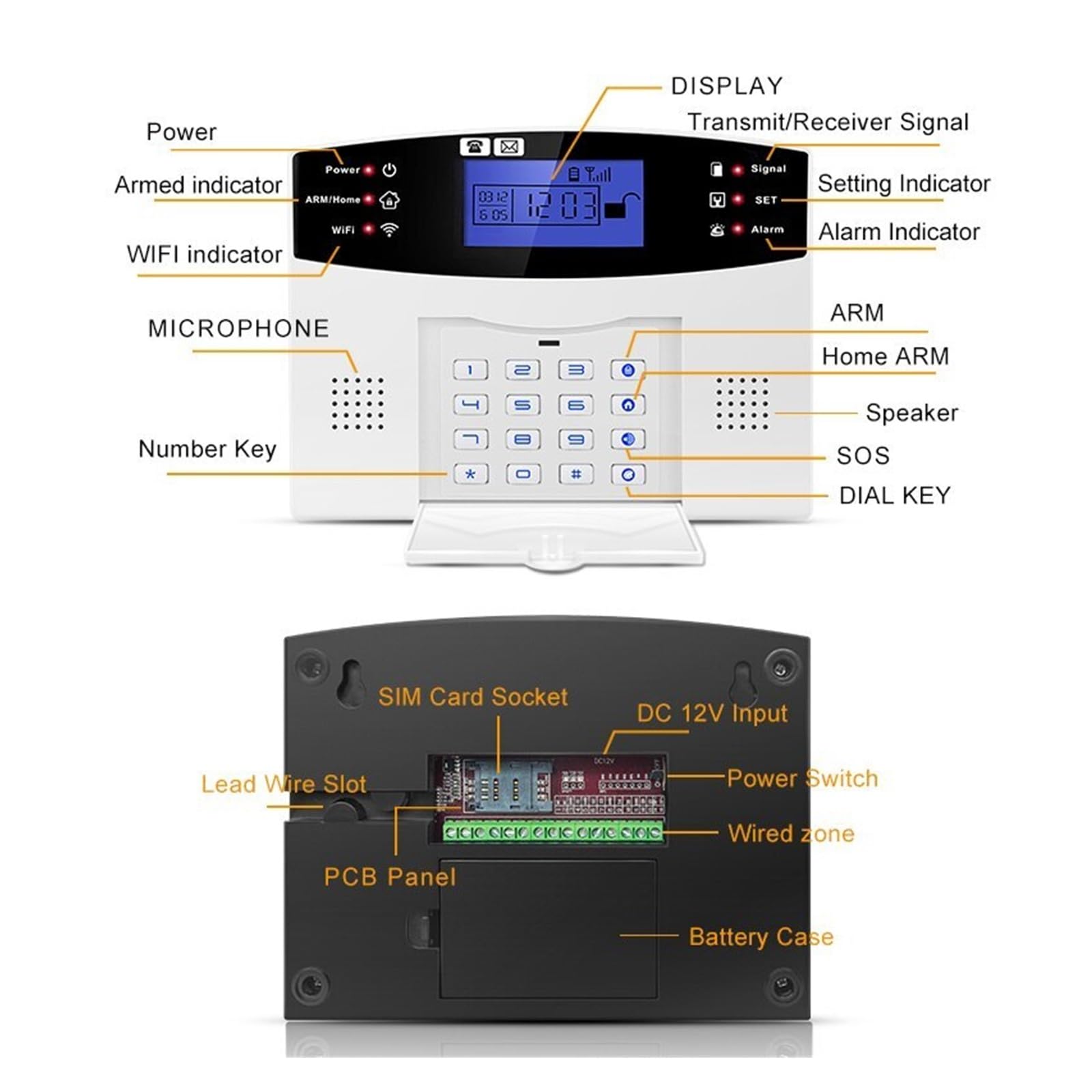 Sistemi Allarme Casa WiFi GSM Protezione della sicurezza domestica di allarme intelligente Schermo LCD Kit antifurto APP Braccio e disinserimento del telecomando