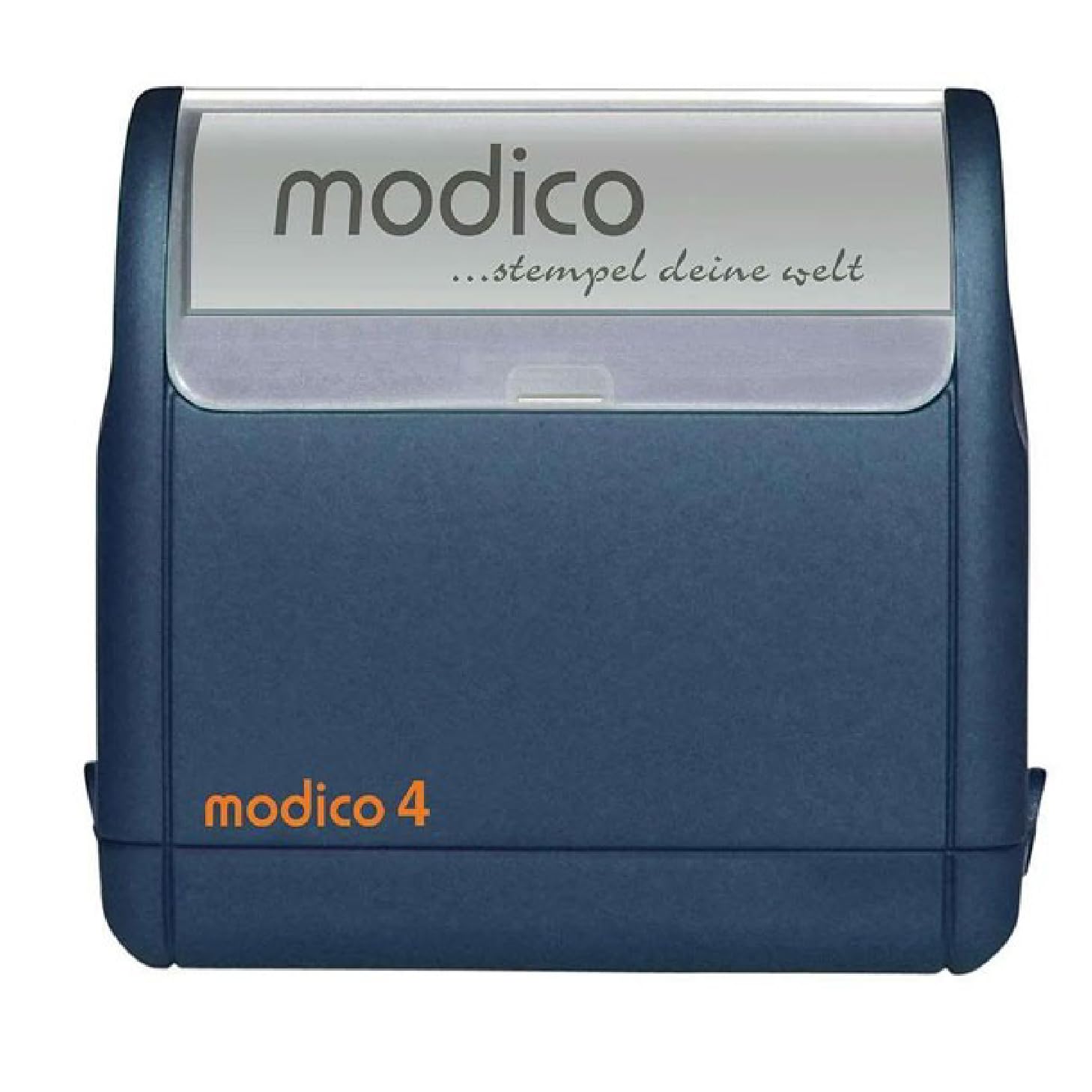 Modico Timbro Personalizzato 5 Righe max. Preinchiostrante - Impronta 20x57 mm, Inchiostro Vari Colori, (Montatura Blu)