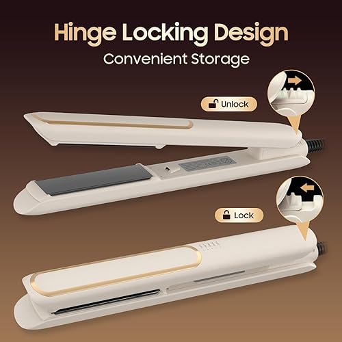 Miniatura 6 de Alisador y rizador de cabello 2 en 1 para mujer, alisador iónico negativo de luz azul mejorada con 5 ajustes de temperatura, plancha plana de 1