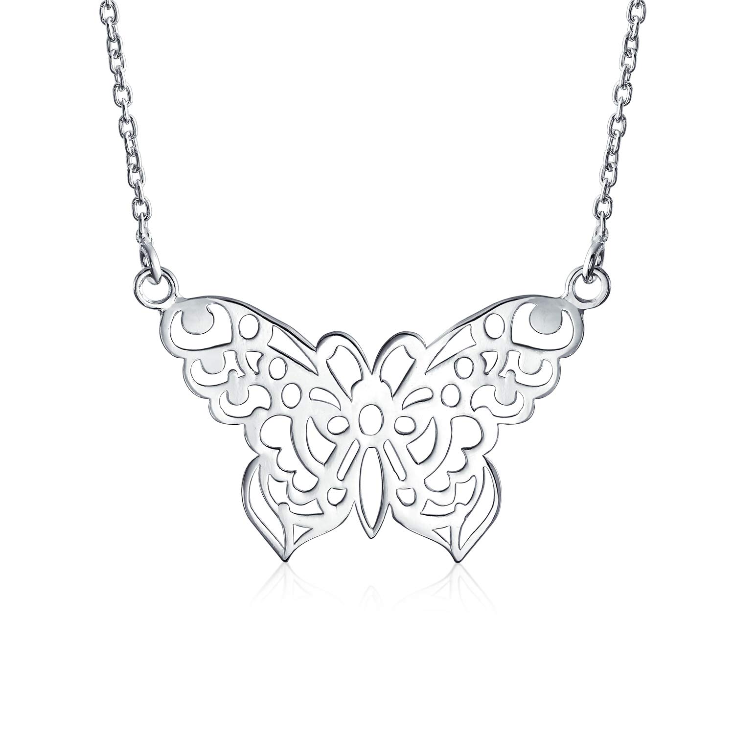 Bling Jewelry Collar Mariposa Grande Recorte Filigrana Collar Llamativo Para Mujer .925 Plata Esterlina 16 Pulgadas