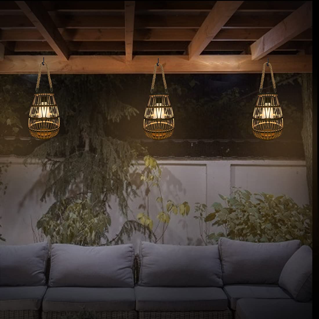 Pearlstar Lampada solare in rattan, da appendere, lanterna solare per esterni, impermeabile, per esterni, veranda, prato, cortile, vialetto, matrimonio,spegnimento, altezza 27 cm (style1)