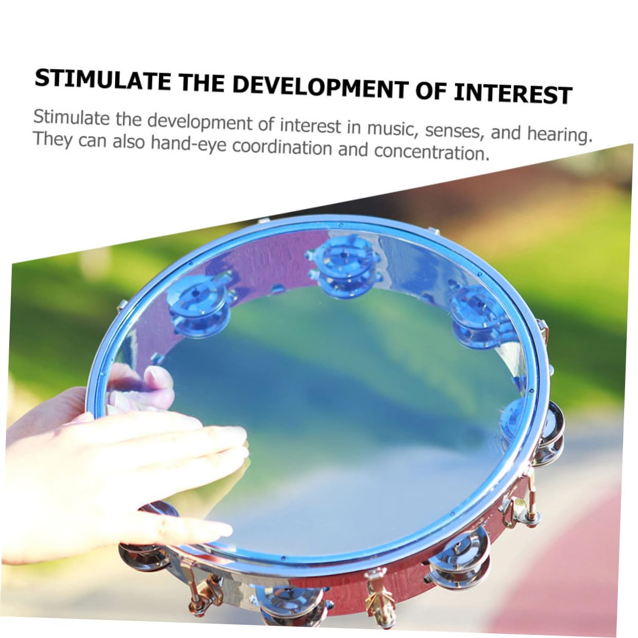 Pandereta de Mano de 8 Pulgadas Autoajustable con Doble Serie y Aro de Acero Inoxidable, Juguete de Percusión en Abs para Estimular el Oído Interés Musical en Niños