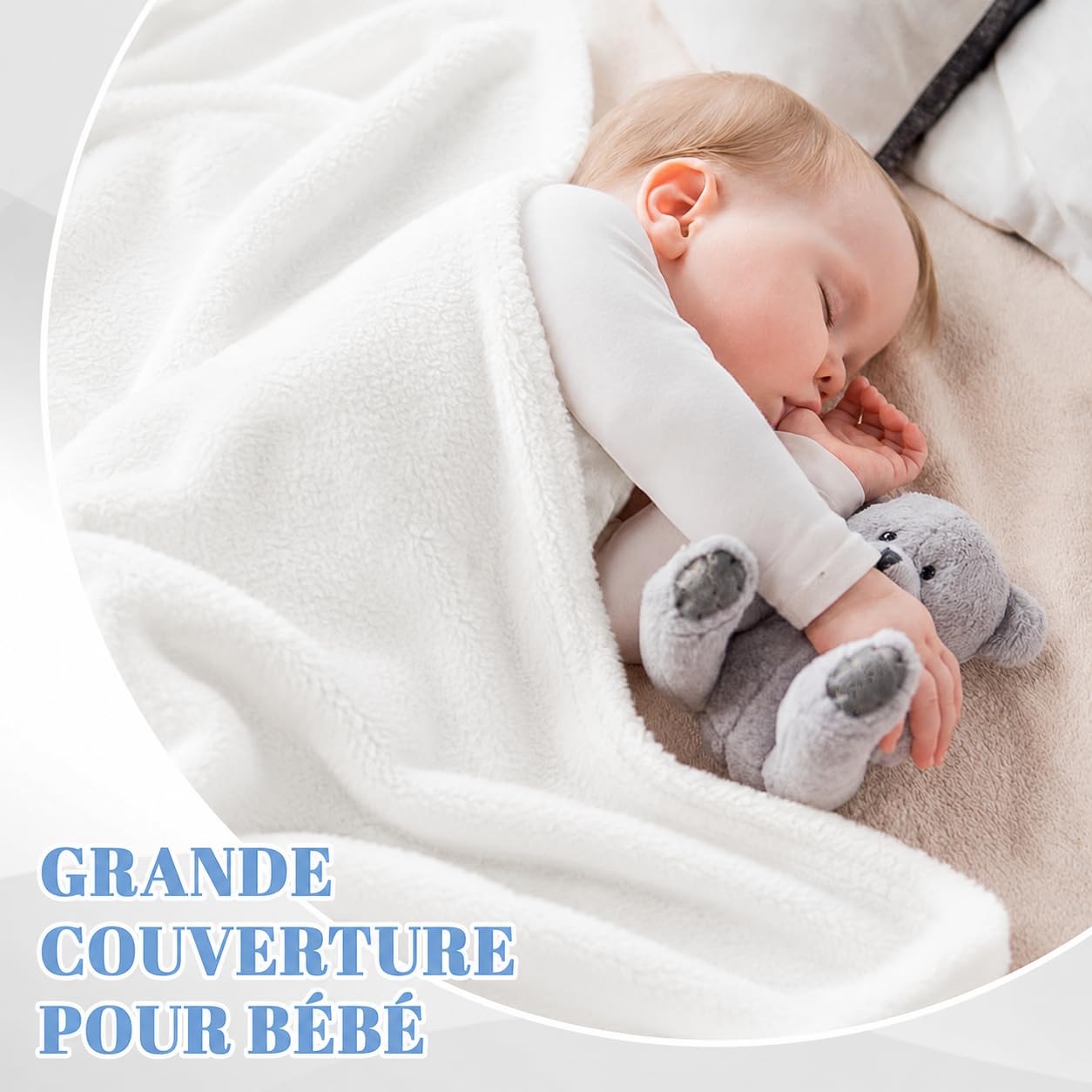 Lot de 10 Couvertures de Sieste pour Crèche, 150x100 cm Plaids en Flanelle | Couvertures Blanches Légères et Respirantes pour Garderie, Maternelle, Lit Enfant et Usage en Collectivité