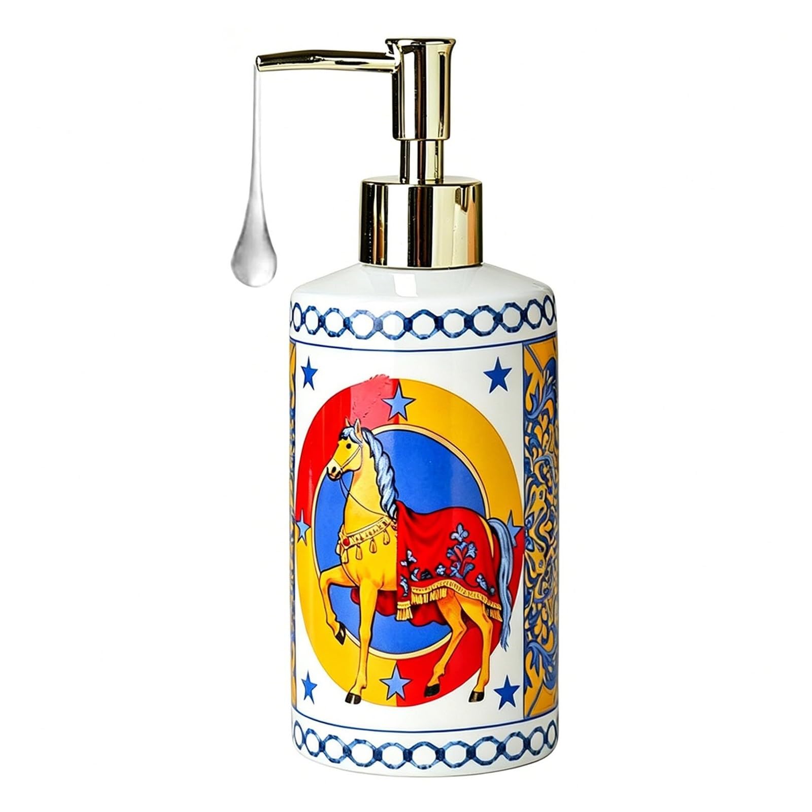 Yofab B Countertop Soap Dispenser Retro Horse Ceramic With Silver Pump Vintage Athroom Decor