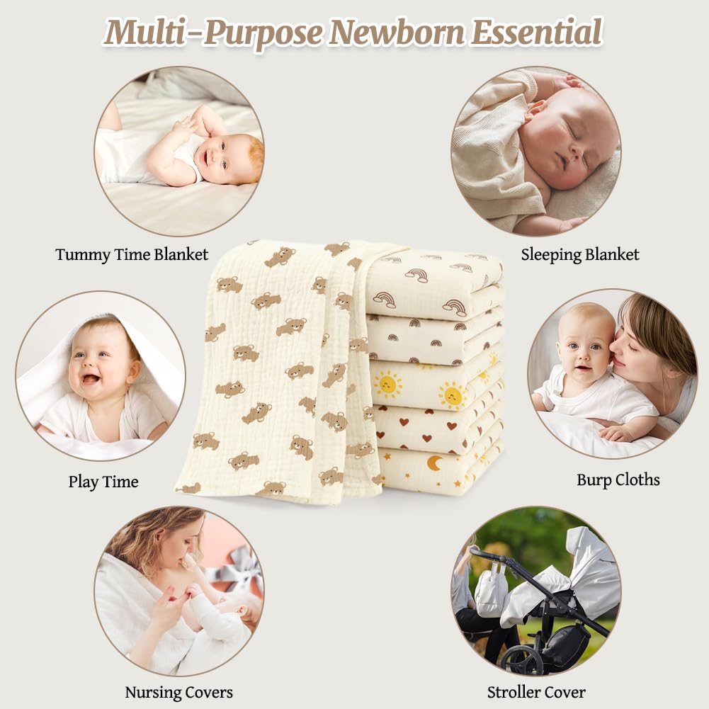 Mussole Neonato 100% Cotone Assorbenti Traspiranti 25x50 cm 6 Pezzi