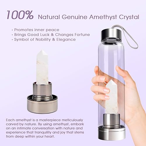 Vista 29 de ChezMax Botella de agua de cristal con centro de cristal natural A - Cristal rosa