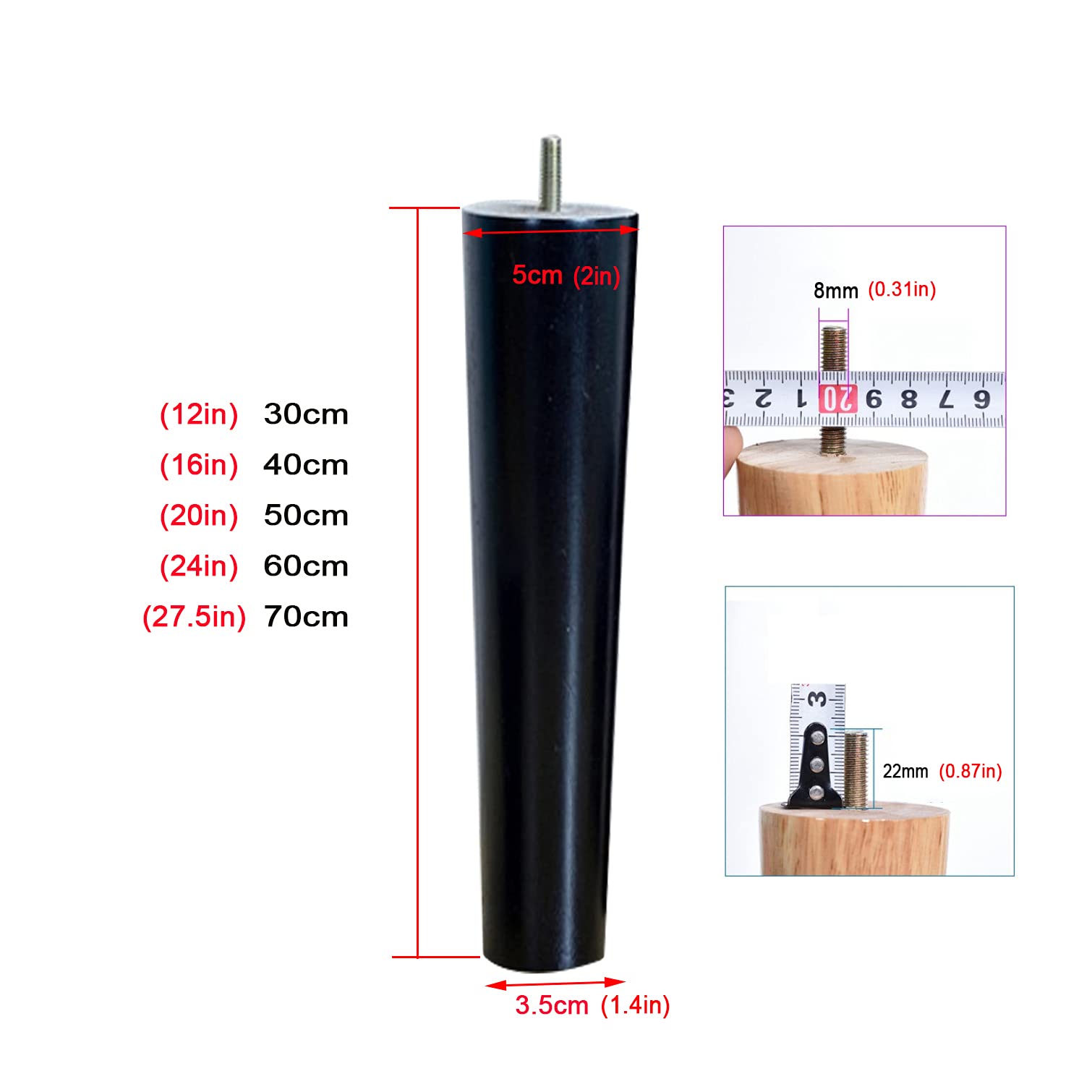 NIANXINN Holzmöbel Beine,4er Set Schwarz Massivholz M8 Bolzen & Gummiauflagen Ersatz Möbelfüße Sofa Beine,für Schrank Stuhl Couch Bettbeine Tischfüße Möbel Hardware Zubehör (30cm)