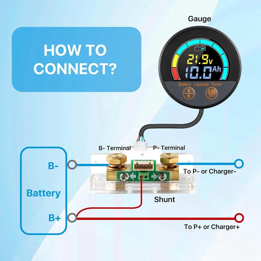 Tester per Batterie Impermeabile IP67 10-100 V 100 A Shunt Monitoraggio SoC Ah Litio LiFePO4