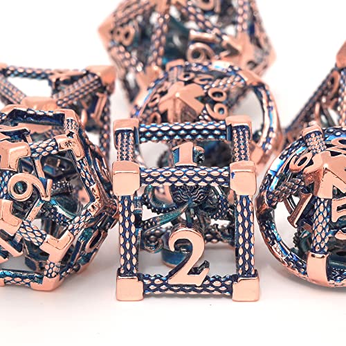 Dungeons And Dragons Dice Sets Metal Polyhedral Dice Set Role Playing D&D Dice Hollow Cthulhu Dice Gaming D And D Dice For Table Game Rpg Magic The Gathering Dice Pathfinder Shadowrun (Copper Blue) #TOP2