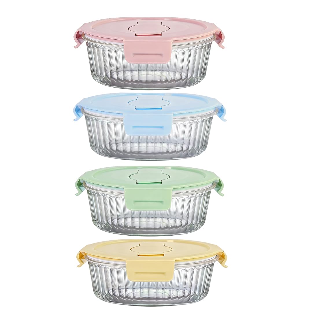 S.ROKE TTAN 4 Pack Runde Meal Prep Gläser Boxen Mit Deckel Und Löffel, 370 ml Runde Glasbehälter Mit Deckel für Büro, Schule, Outdoor, BPA-frei, Mikrowellen, Gefriergeeignet, Ideal für Obst, Lunch
