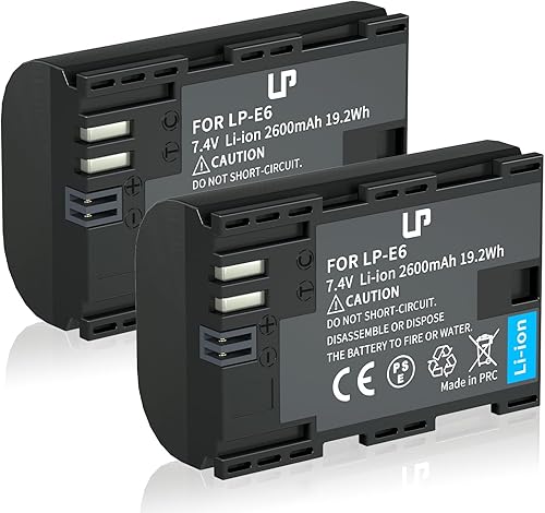 LP LP-E6, LP-E6N - Paquete de 2 baterías de repuesto de 2600 mAh para Canon EOS R6 R5 R 90D 80D 70D 60D 60DA 6D 6D Mark II 5D Mark IIIIIIV 5DS 5DS R
